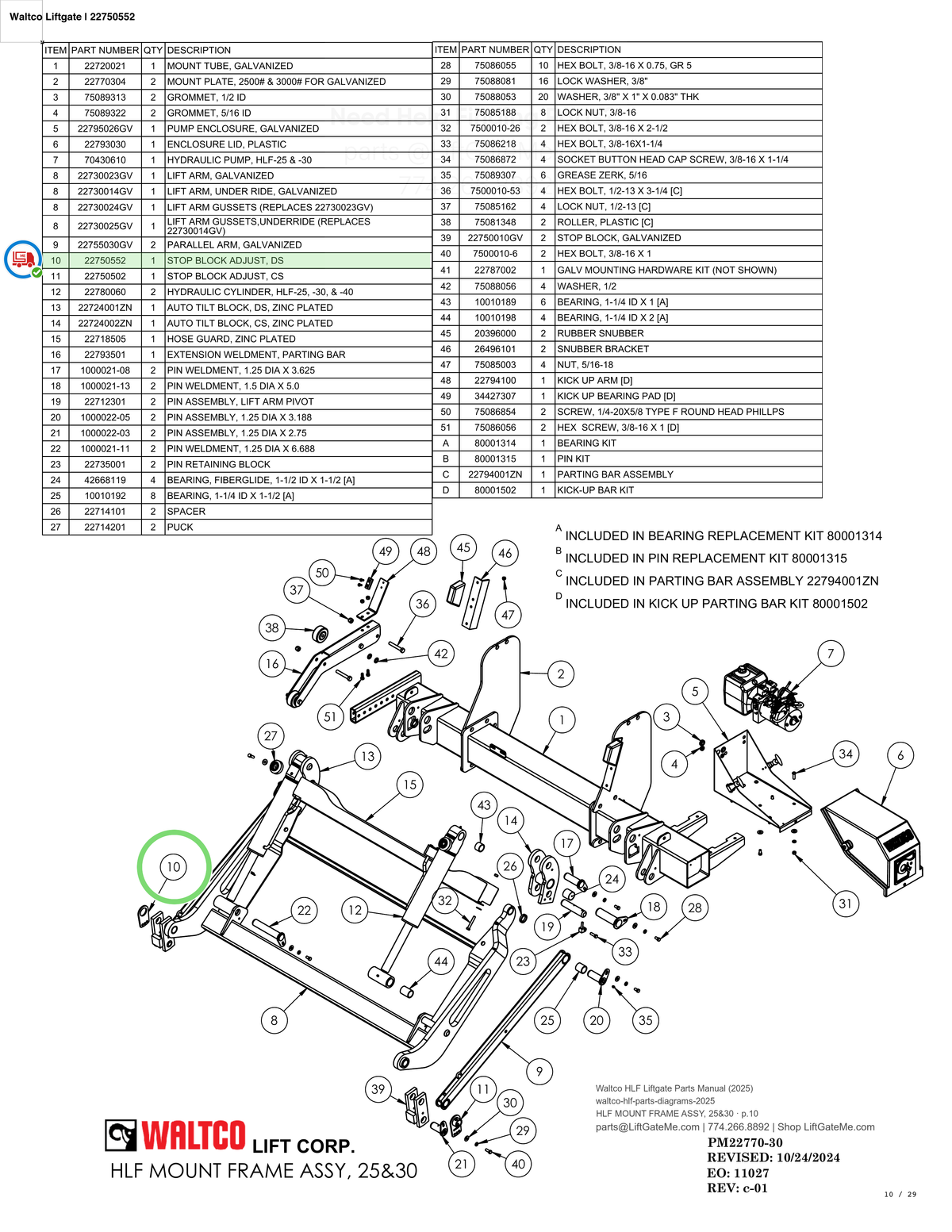 Waltco Liftgate | 22750552 — HLF MOUNT FRAME ASSY, 25&30 · p.10 (Waltco HLF Parts Manual)