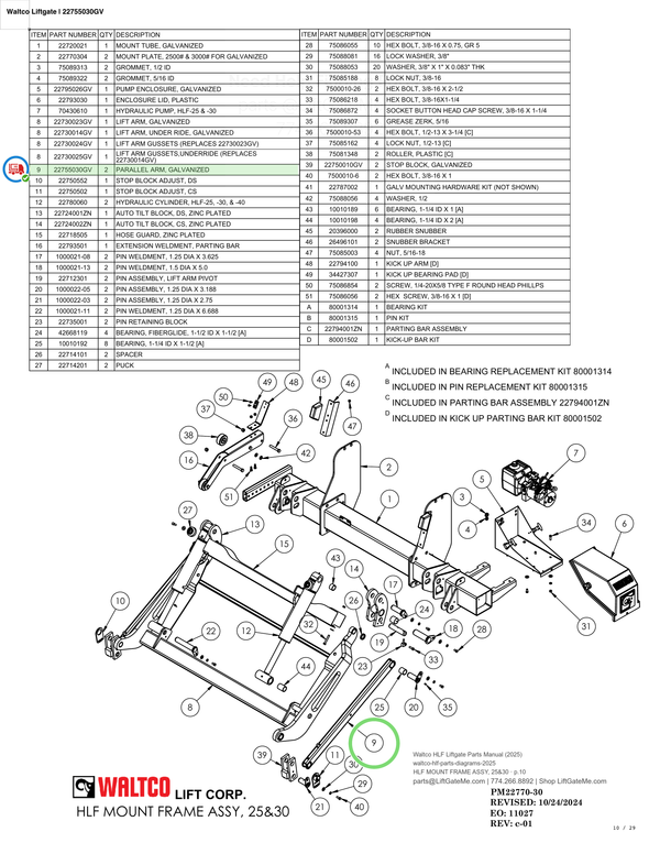 Waltco Liftgate | 22755030gv — HLF MOUNT FRAME ASSY, 25&30 · p.10 (Waltco HLF Parts Manual)