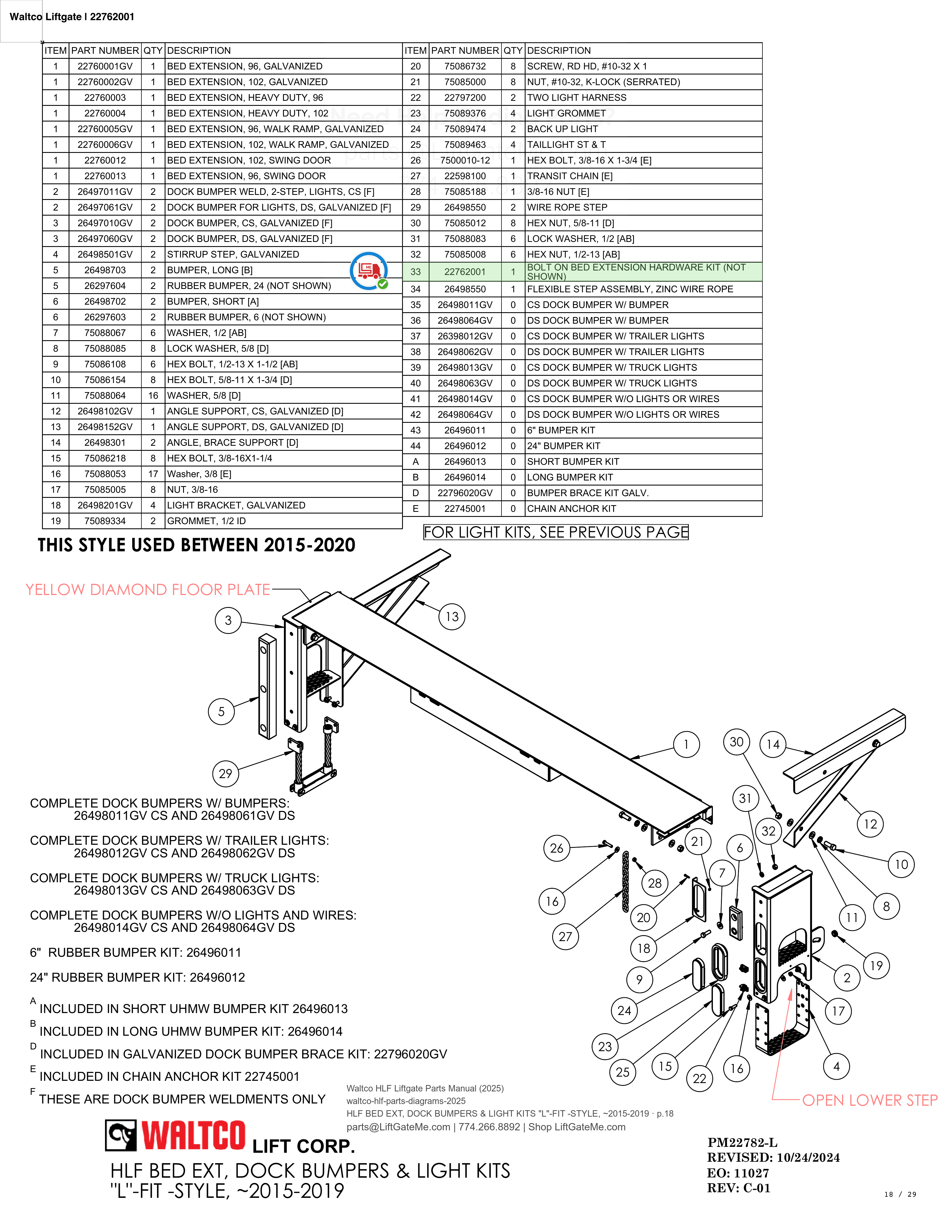 Waltco Liftgate | 22762001 — HLF BED EXT, DOCK BUMPERS & LIGHT KITS 