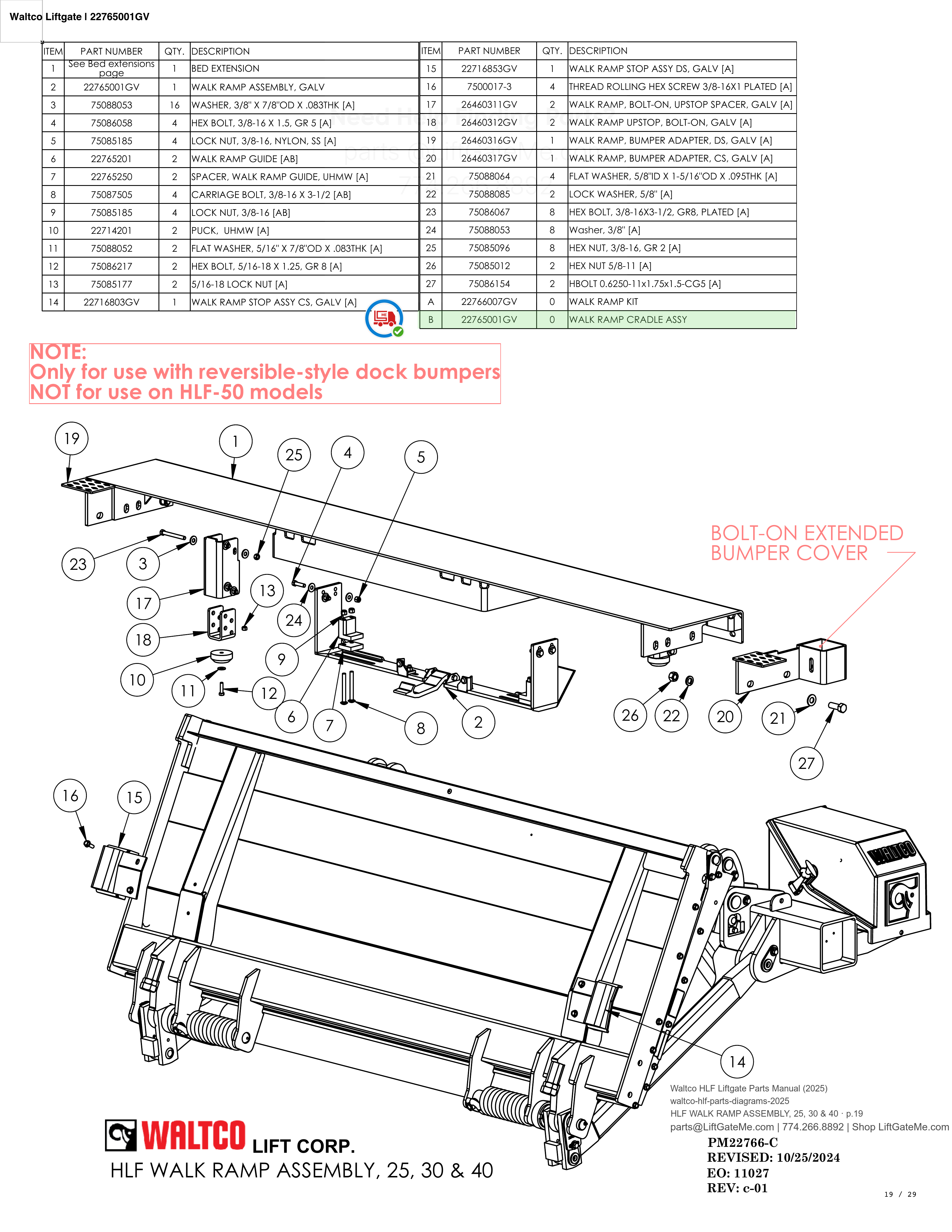 Waltco Liftgate | 22765001gv — HLF WALK RAMP ASSEMBLY, 25, 30 & 40 · p.19 (Waltco HLF Parts Manual)