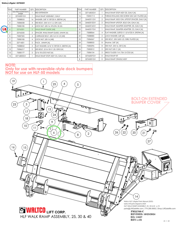 Waltco Liftgate | 22765201 — HLF WALK RAMP ASSEMBLY, 25, 30 & 40 · p.19 (Waltco HLF Parts Manual)