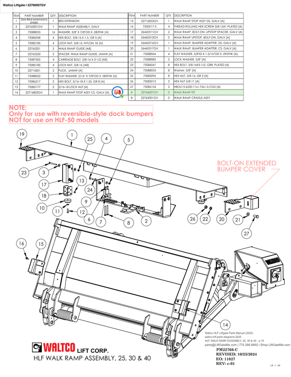 Waltco Liftgate | 22766007gv — HLF WALK RAMP ASSEMBLY, 25, 30 & 40 · p.19 (Waltco HLF Parts Manual)