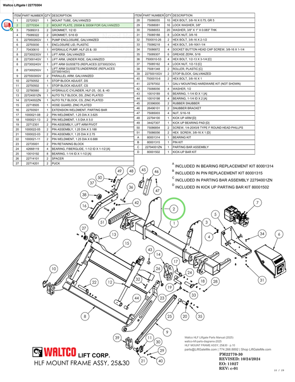 Waltco Liftgate | 22770304 — HLF MOUNT FRAME ASSY, 25&30 · p.10 (Waltco HLF Parts Manual)