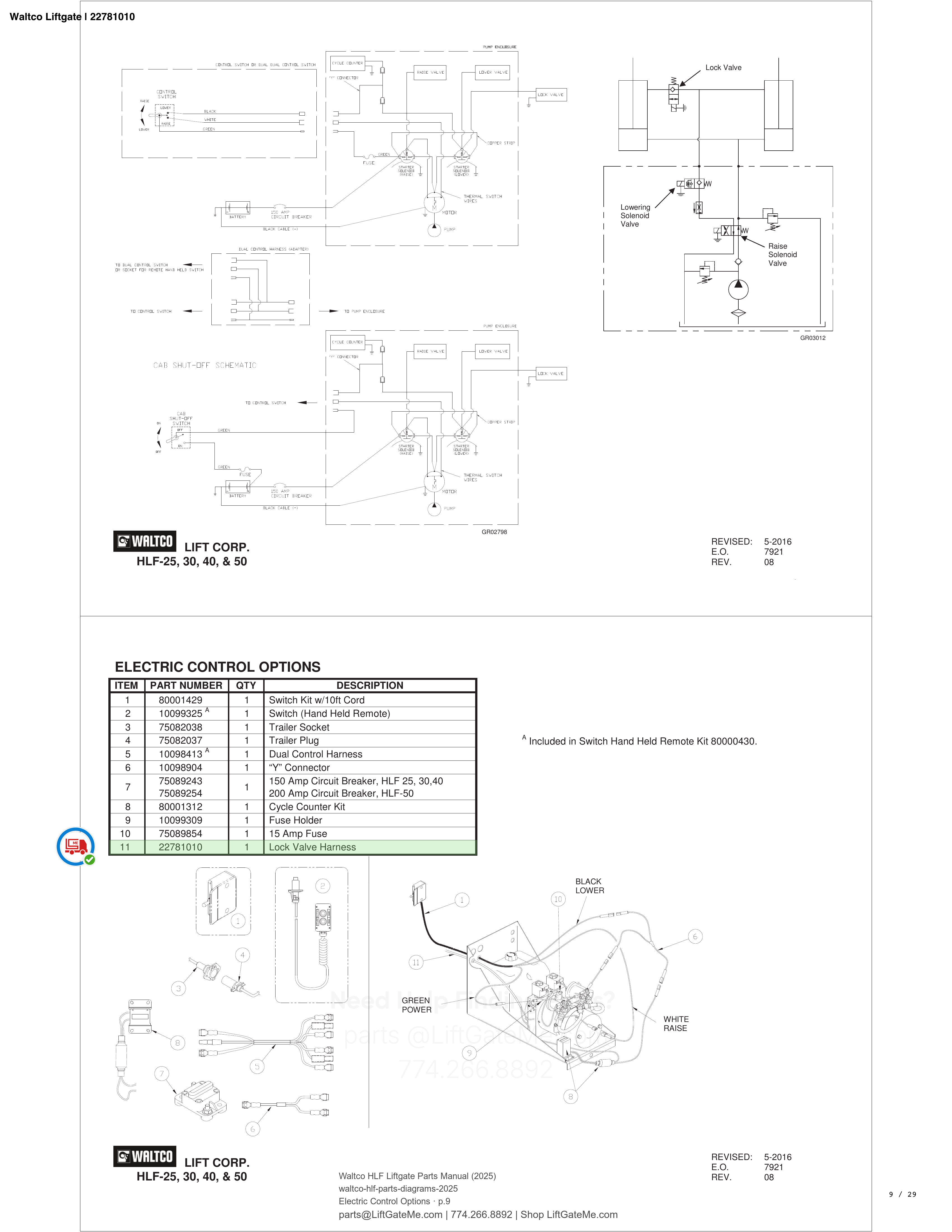 Waltco Liftgate | 22781010 — Electric Control Options · p.9 (Waltco HLF Parts Manual)