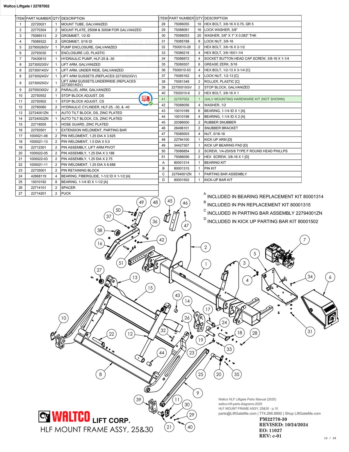 Waltco Liftgate | 22787002 — HLF MOUNT FRAME ASSY, 25&30 · p.10 (Waltco HLF Parts Manual)