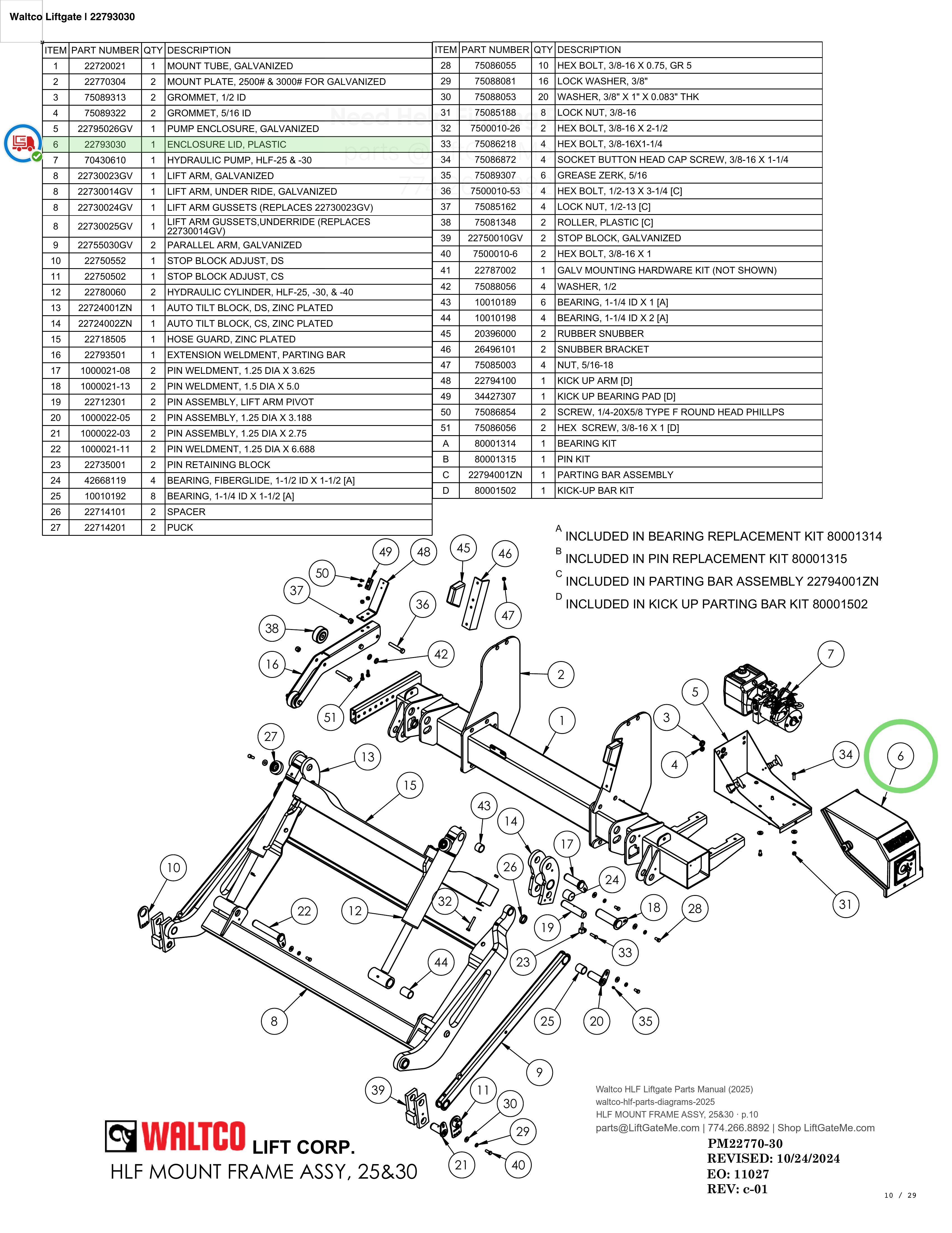 Waltco Liftgate | 22793030 — HLF MOUNT FRAME ASSY, 25&30 · p.10 (Waltco HLF Parts Manual)
