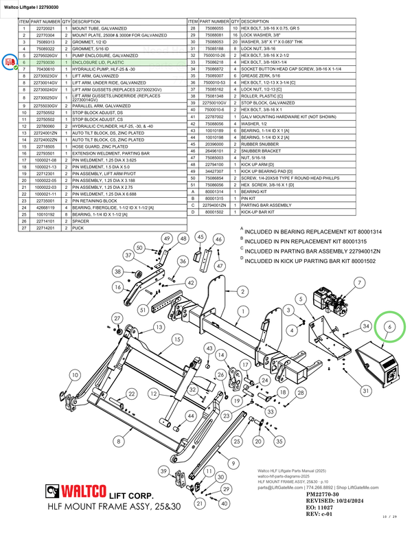 Waltco Liftgate | 22793030 — HLF MOUNT FRAME ASSY, 25&30 · p.10 (Waltco HLF Parts Manual)