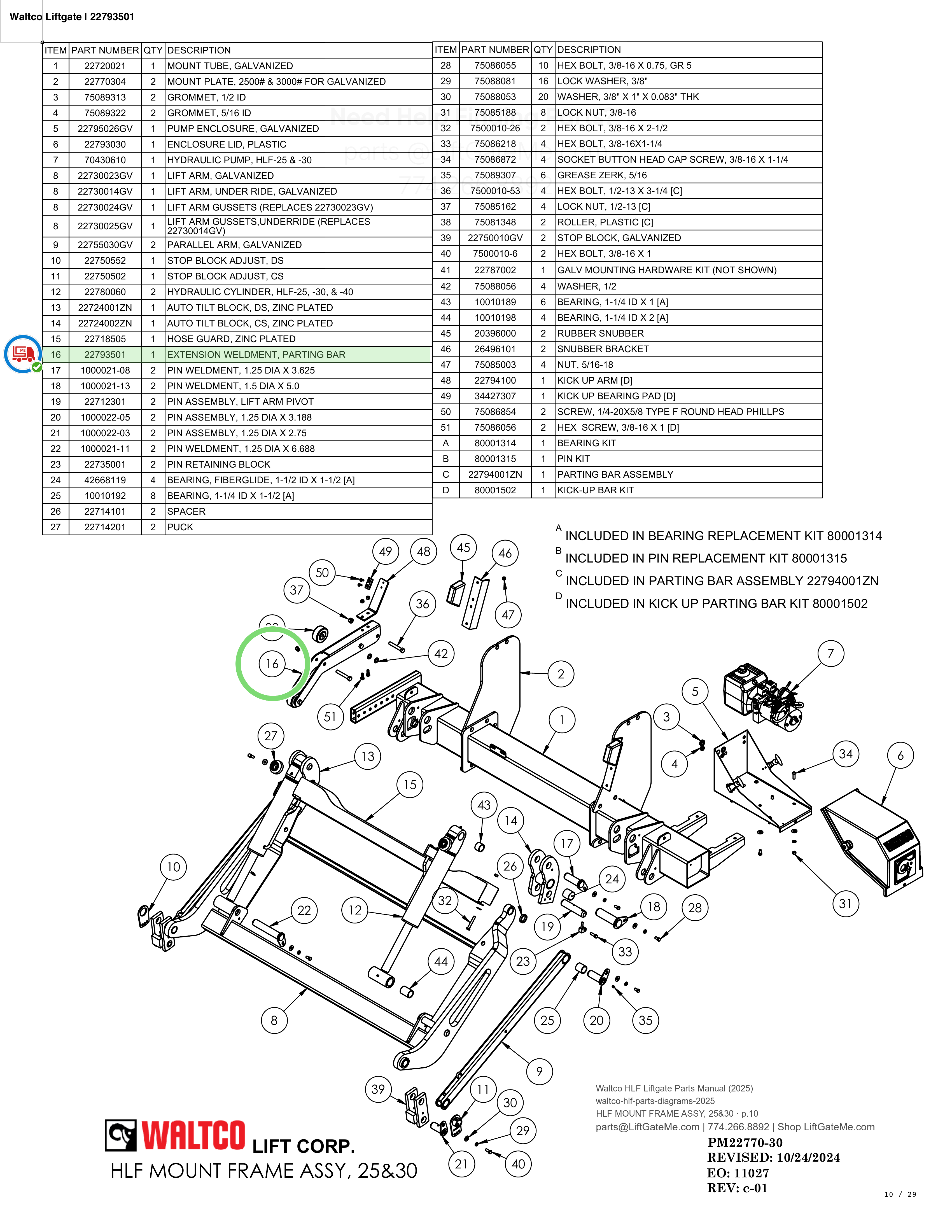 Waltco Liftgate | 22793501 — HLF MOUNT FRAME ASSY, 25&30 · p.10 (Waltco HLF Parts Manual)
