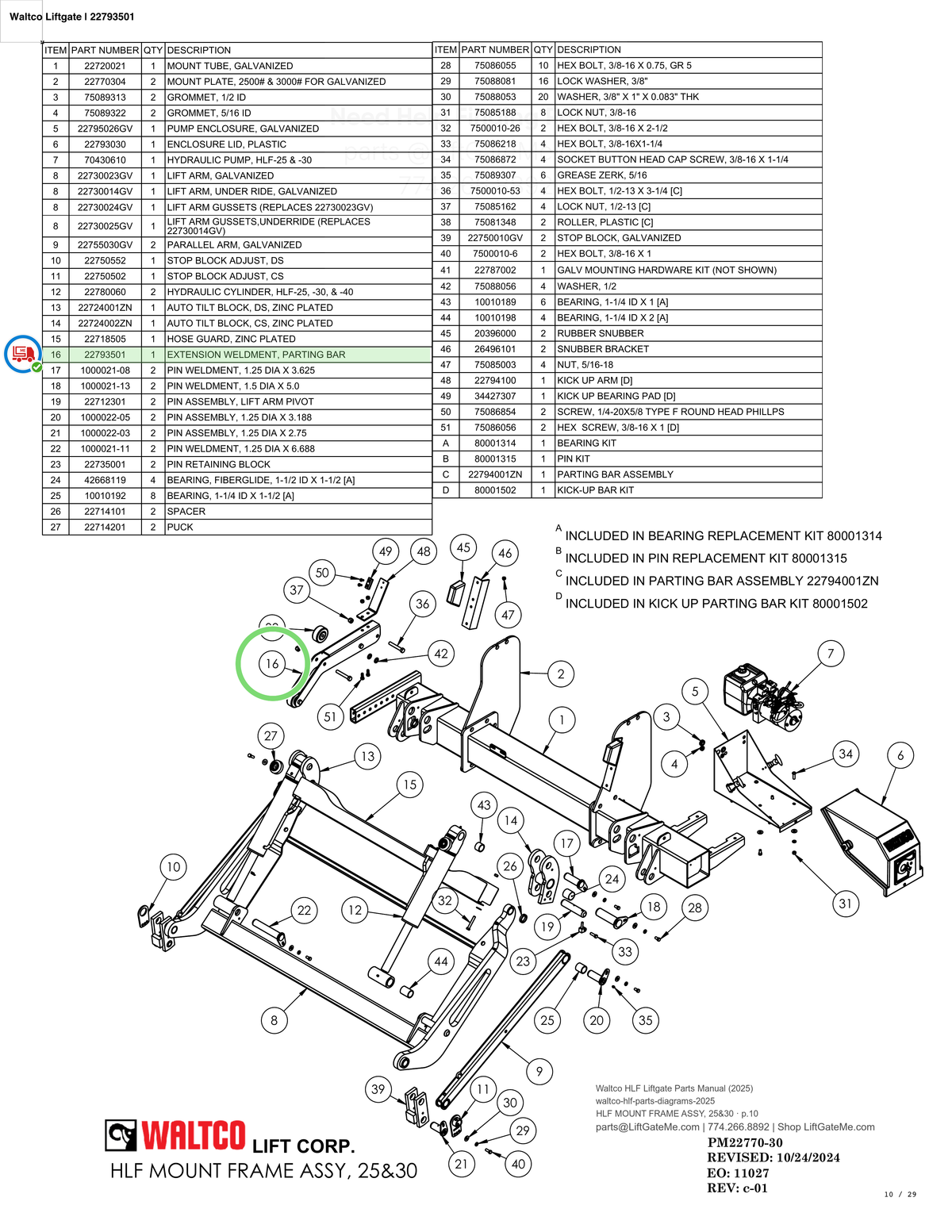 Waltco Liftgate | 22793501 — HLF MOUNT FRAME ASSY, 25&30 · p.10 (Waltco HLF Parts Manual)