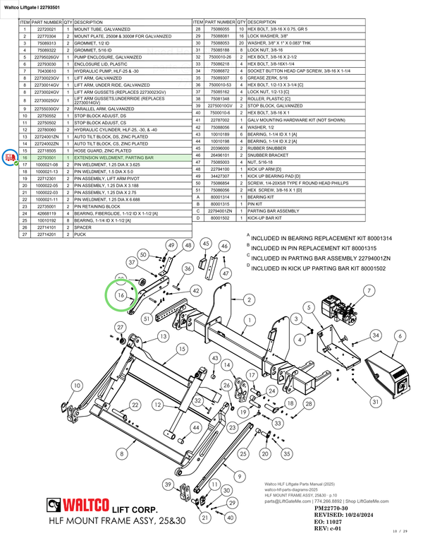 Waltco Liftgate | 22793501 — HLF MOUNT FRAME ASSY, 25&30 · p.10 (Waltco HLF Parts Manual)