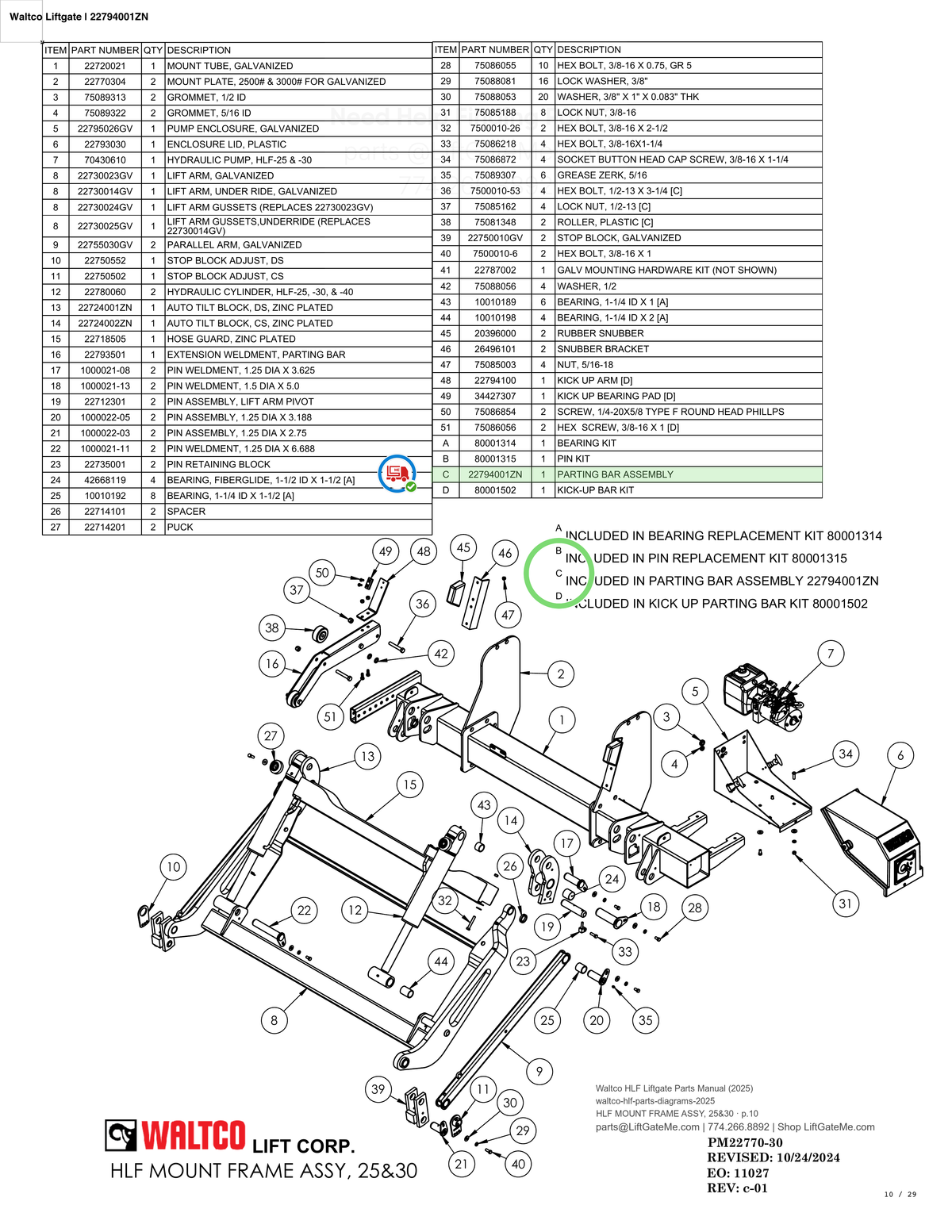 Waltco Liftgate | 22794001zn — HLF MOUNT FRAME ASSY, 25&30 · p.10 (Waltco HLF Parts Manual)