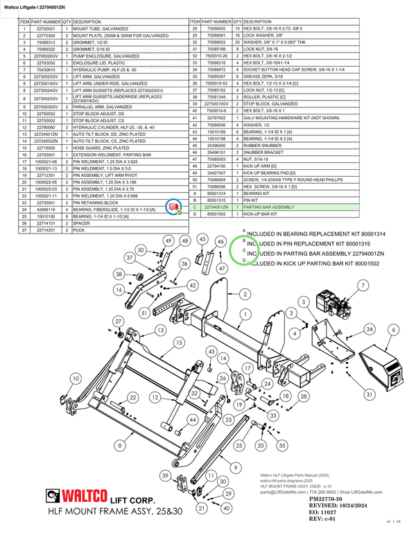 Waltco Liftgate | 22794001zn — HLF MOUNT FRAME ASSY, 25&30 · p.10 (Waltco HLF Parts Manual)