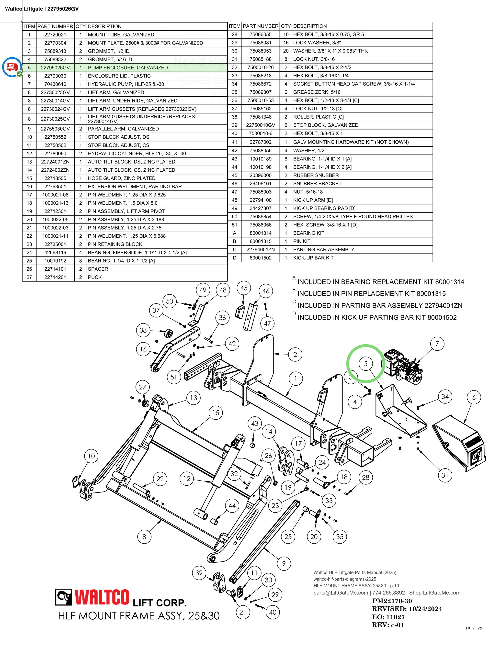 Waltco Liftgate | 22795026gv — HLF MOUNT FRAME ASSY, 25&30 · p.10 (Waltco HLF Parts Manual)