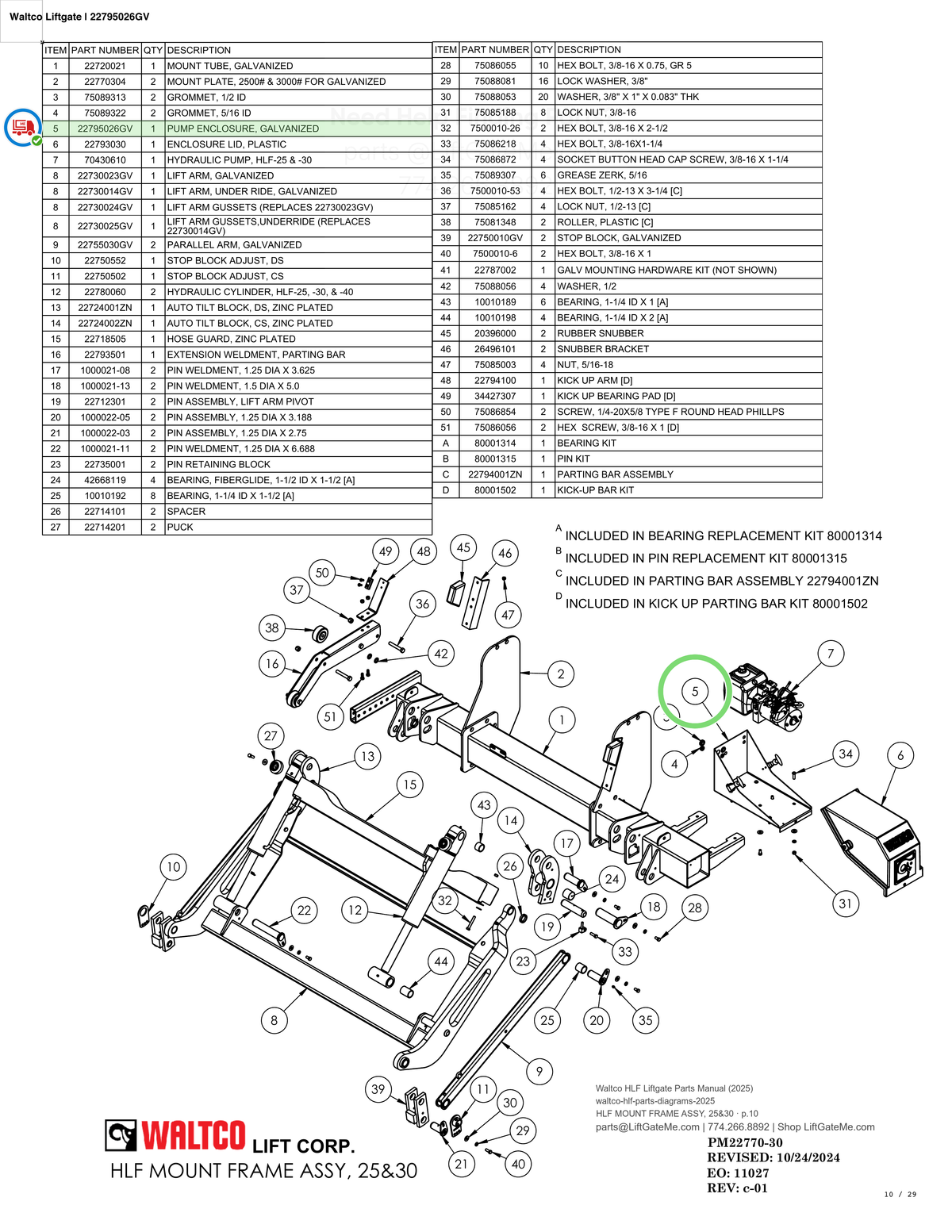 Waltco Liftgate | 22795026gv — HLF MOUNT FRAME ASSY, 25&30 · p.10 (Waltco HLF Parts Manual)