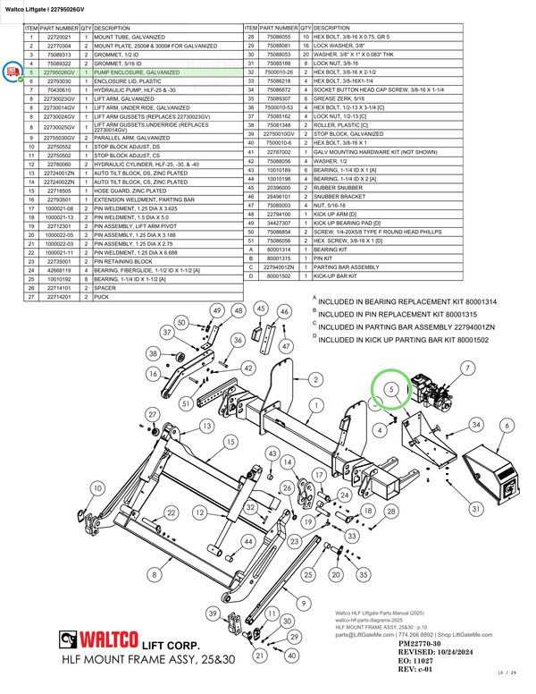 Waltco Liftgate | 22795026gv — HLF MOUNT FRAME ASSY, 25&30 · p.10 (Waltco HLF Parts Manual)