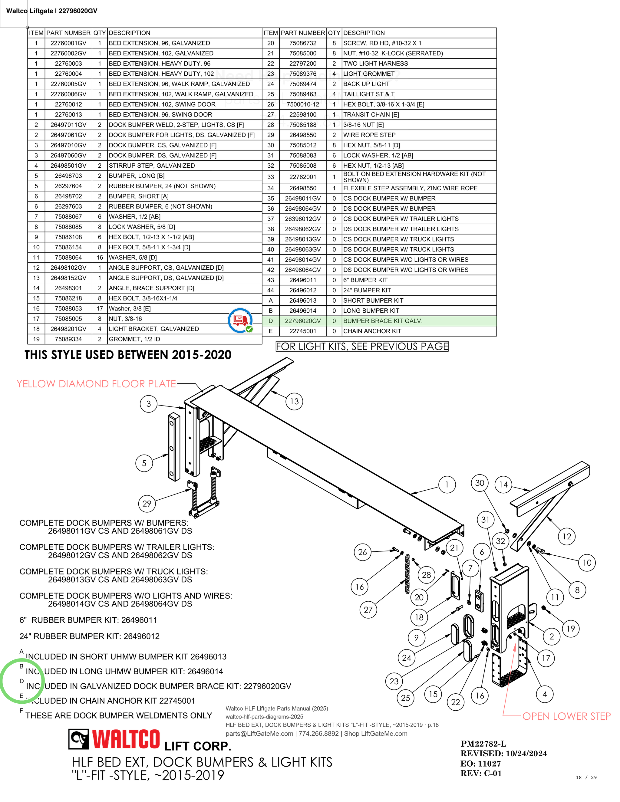 Waltco Liftgate | 22796020gv — HLF BED EXT, DOCK BUMPERS & LIGHT KITS 