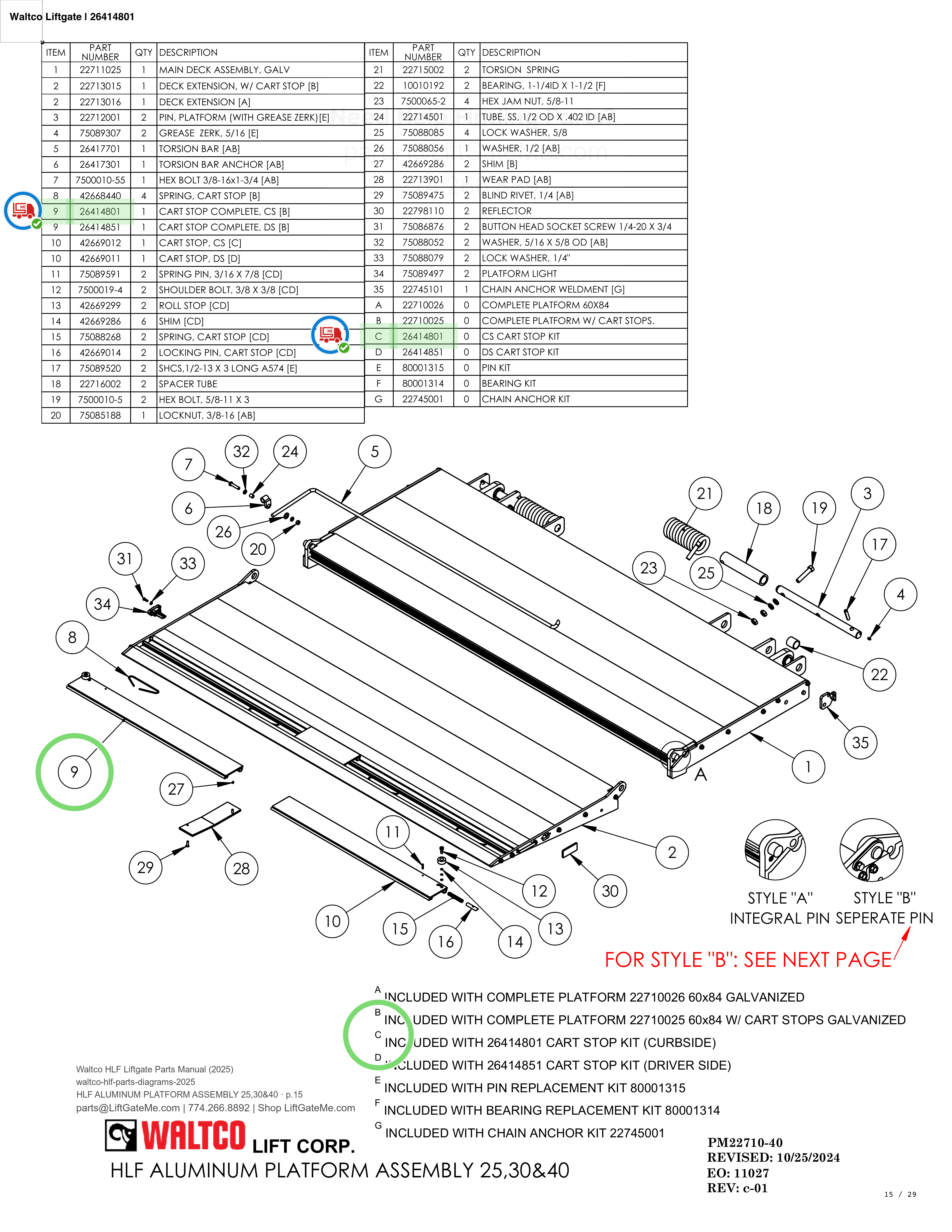 Waltco Liftgate | 26414801 — HLF ALUMINUM PLATFORM ASSEMBLY 25,30&40 · p.15 (Waltco HLF Parts Manual)