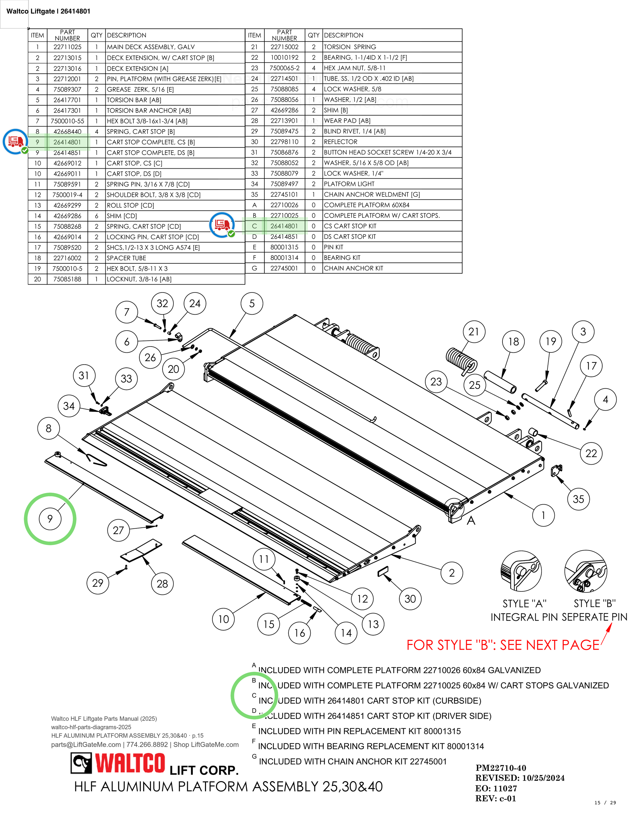 Waltco Liftgate | 26414801 — HLF ALUMINUM PLATFORM ASSEMBLY 25,30&40 · p.15 (Waltco HLF Parts Manual)