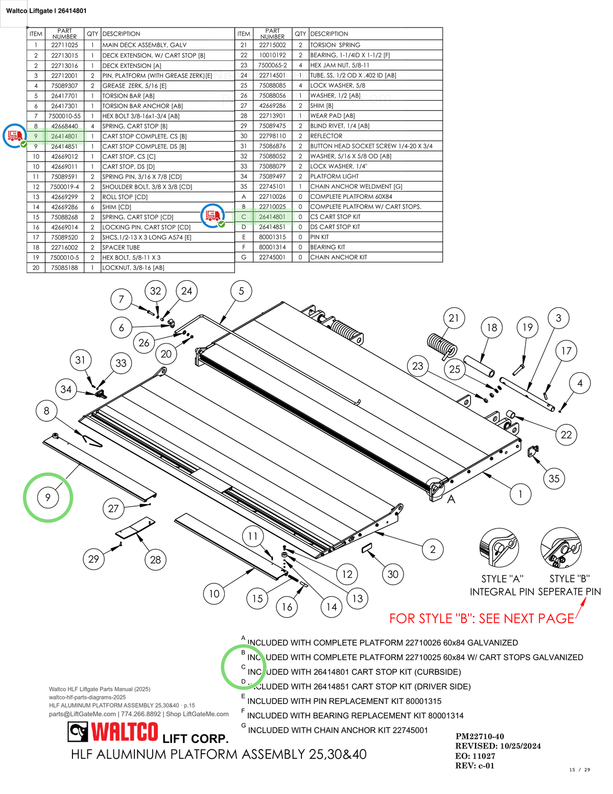 Waltco Liftgate | 26414801 — HLF ALUMINUM PLATFORM ASSEMBLY 25,30&40 · p.15 (Waltco HLF Parts Manual)