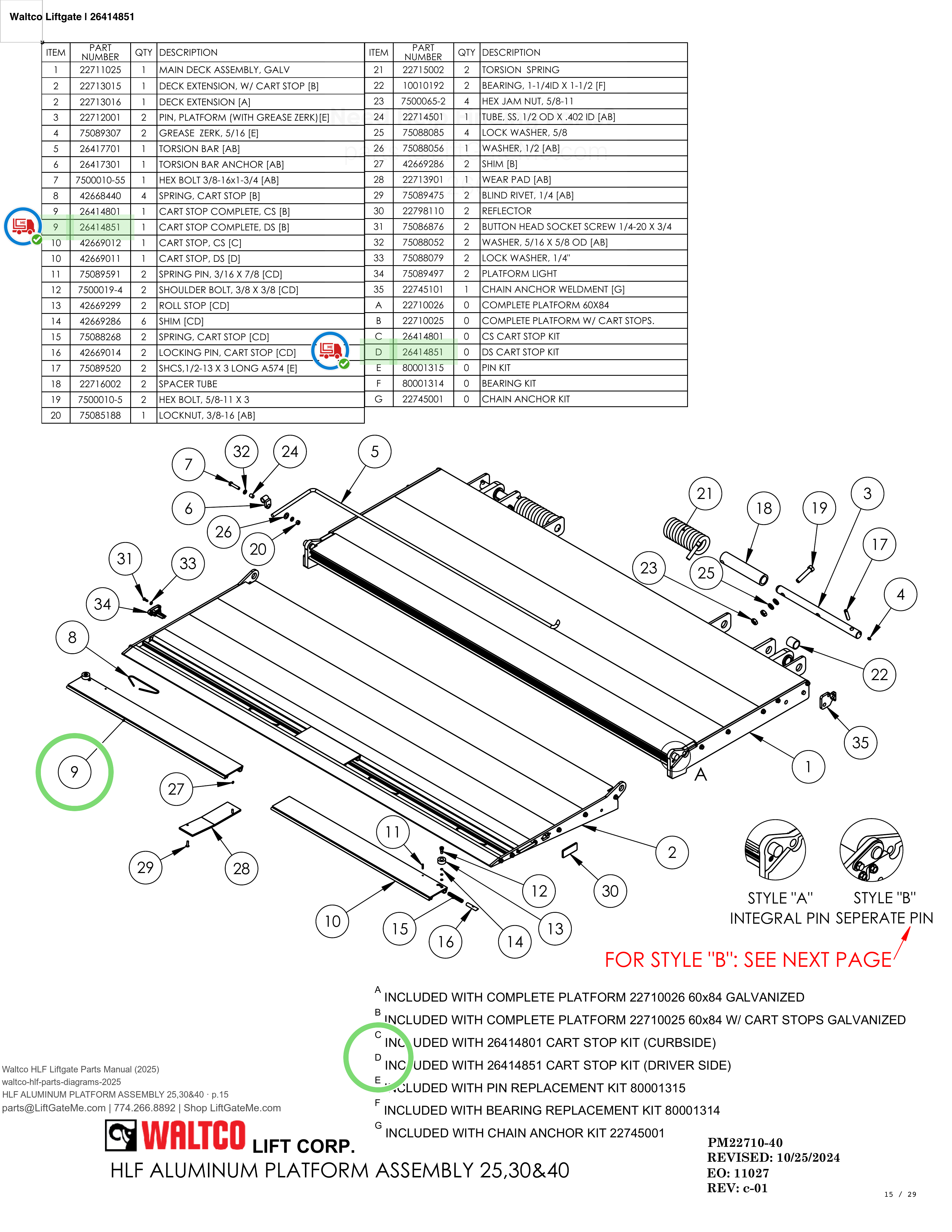 Waltco Liftgate | 26414851 — HLF ALUMINUM PLATFORM ASSEMBLY 25,30&40 · p.15 (Waltco HLF Parts Manual)