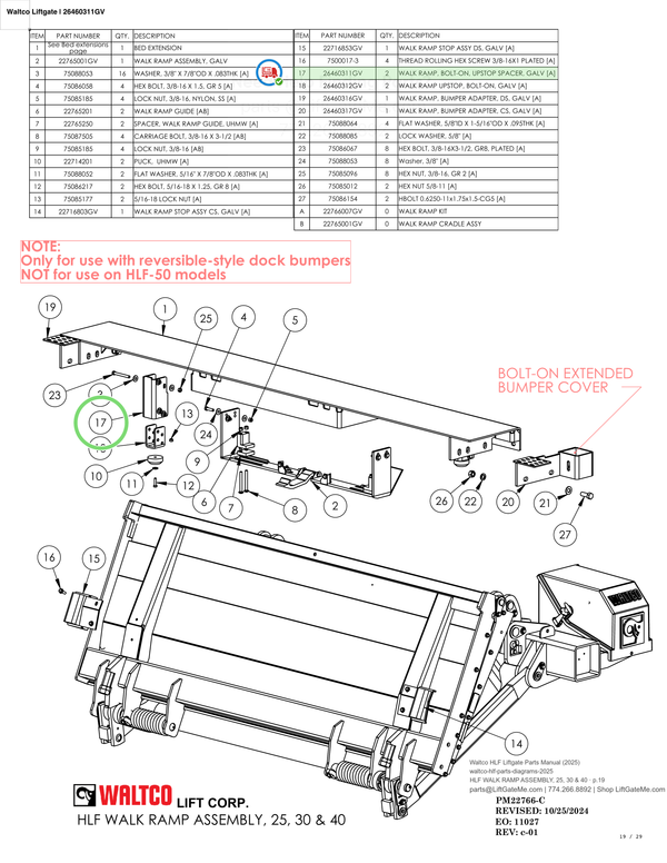 Waltco Liftgate | 26460311gv — HLF WALK RAMP ASSEMBLY, 25, 30 & 40 · p.19 (Waltco HLF Parts Manual)