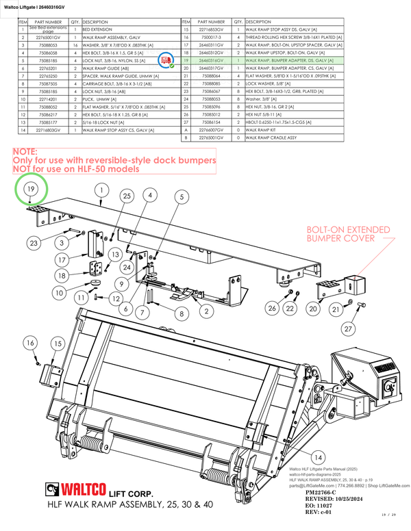 Waltco Liftgate | 26460316gv — HLF WALK RAMP ASSEMBLY, 25, 30 & 40 · p.19 (Waltco HLF Parts Manual)