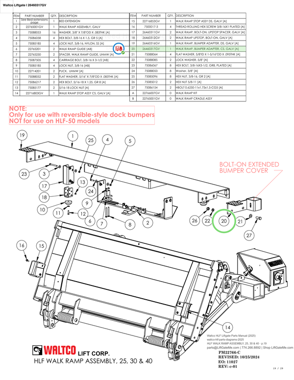 Waltco Liftgate | 26460317gv — HLF WALK RAMP ASSEMBLY, 25, 30 & 40 · p.19 (Waltco HLF Parts Manual)