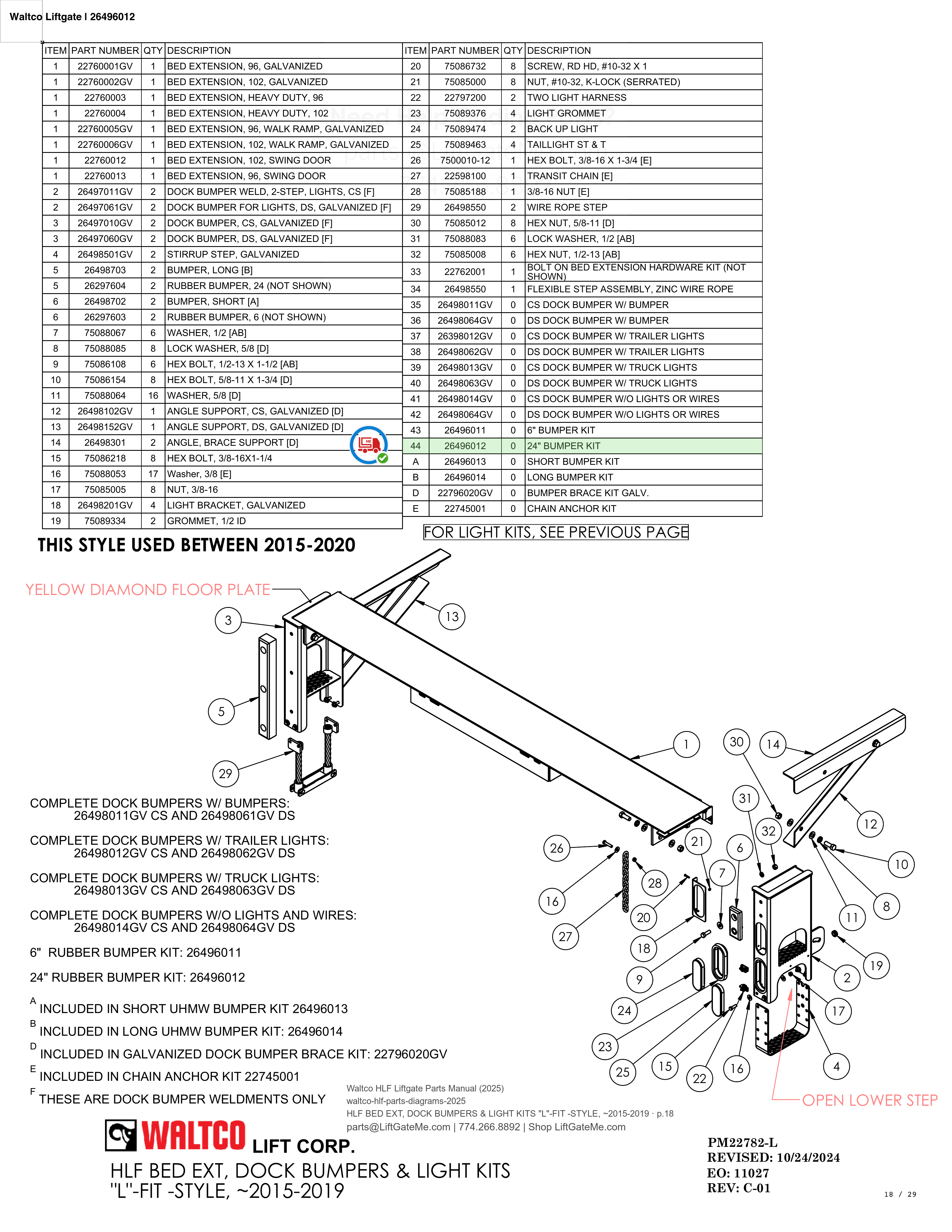 Waltco Liftgate | 26496012 — HLF BED EXT, DOCK BUMPERS & LIGHT KITS 