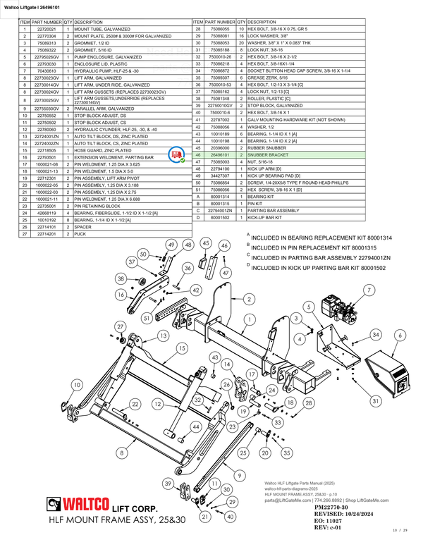 Waltco Liftgate | 26496101 — HLF MOUNT FRAME ASSY, 25&30 · p.10 (Waltco HLF Parts Manual)