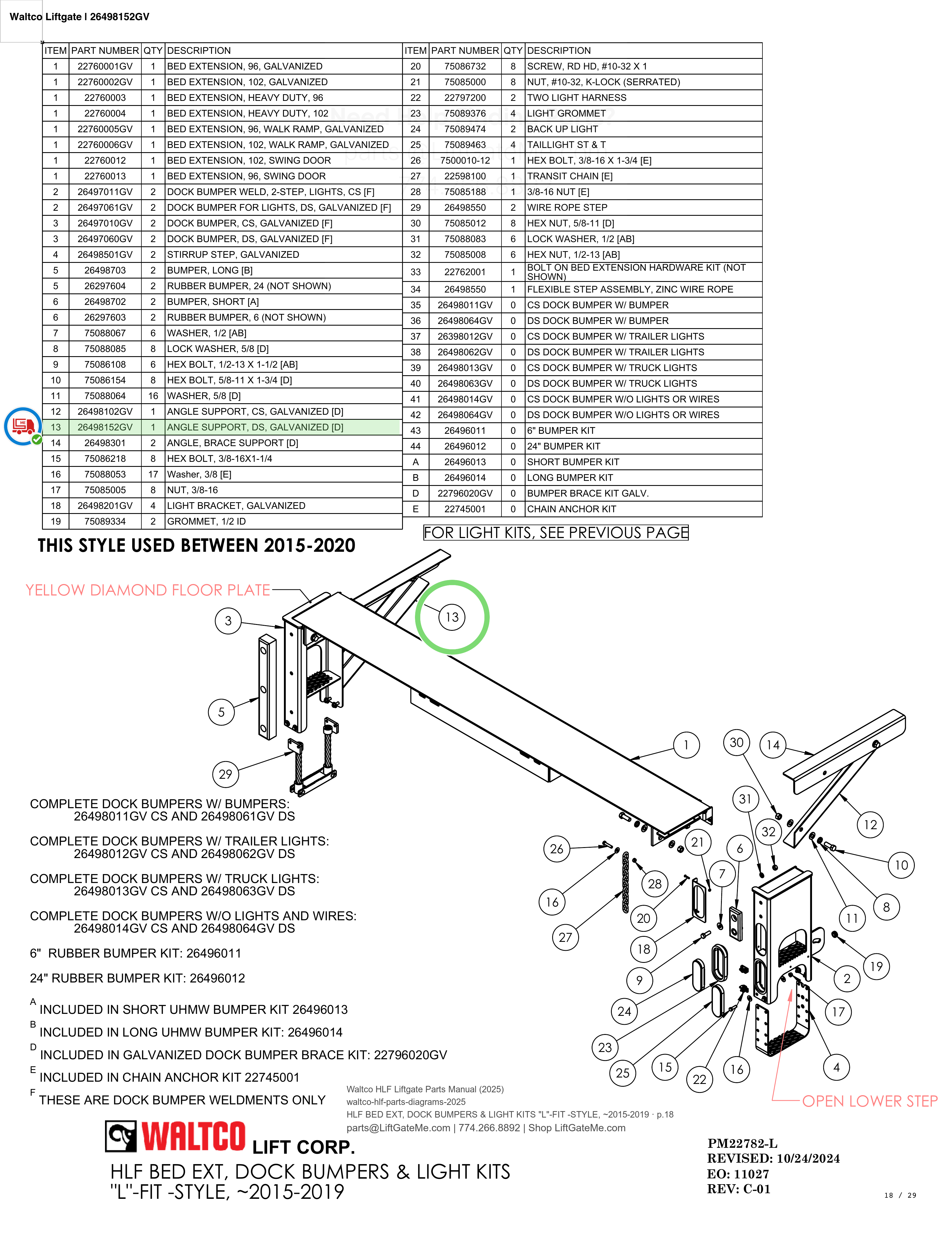 Waltco Liftgate | 26498152gv — HLF BED EXT, DOCK BUMPERS & LIGHT KITS 