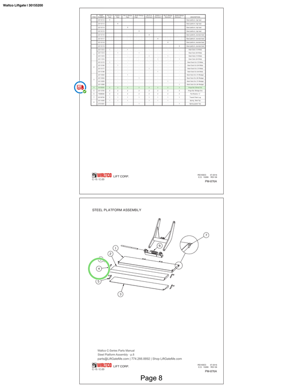 Waltco Liftgate | 30155200 — Steel Platform Assembly · p.8 (Waltco C-Series Parts Manual)