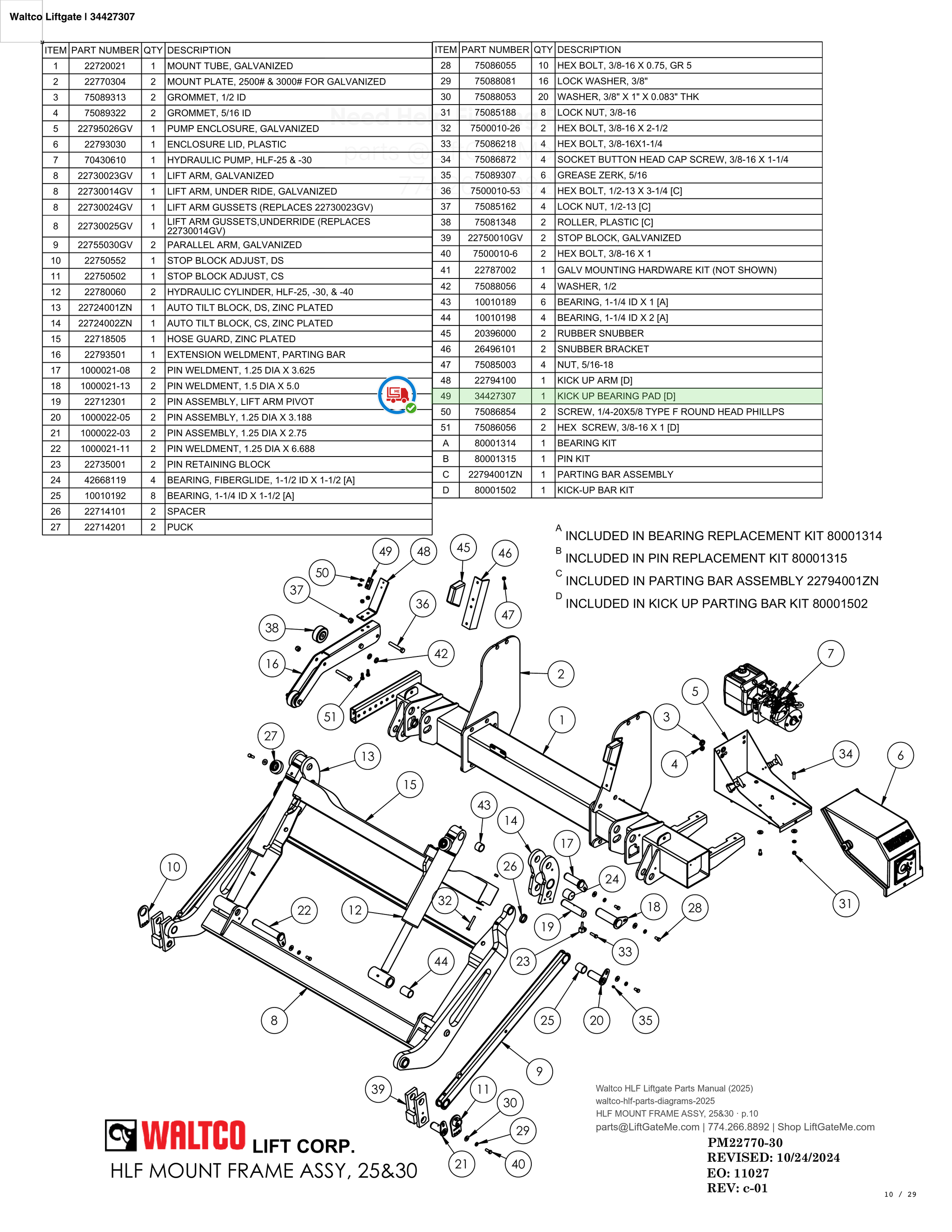 Waltco Liftgate | 34427307 — HLF MOUNT FRAME ASSY, 25&30 · p.10 (Waltco HLF Parts Manual)