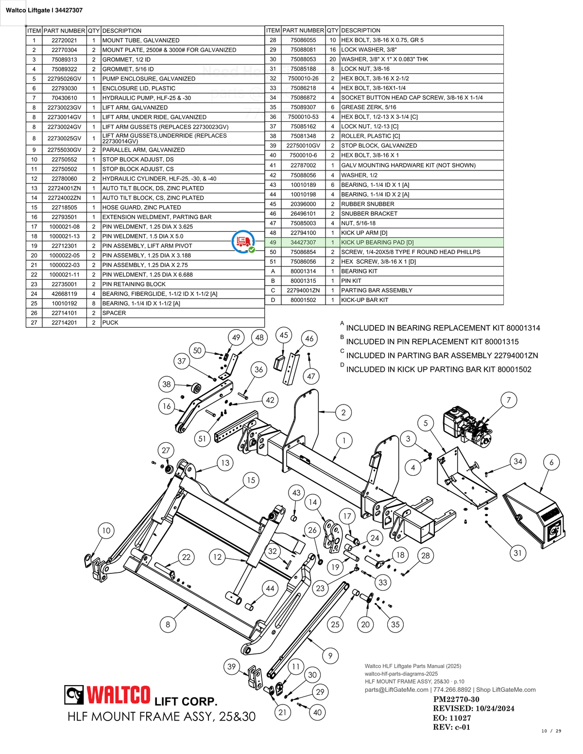 Waltco Liftgate | 34427307 — HLF MOUNT FRAME ASSY, 25&30 · p.10 (Waltco HLF Parts Manual)