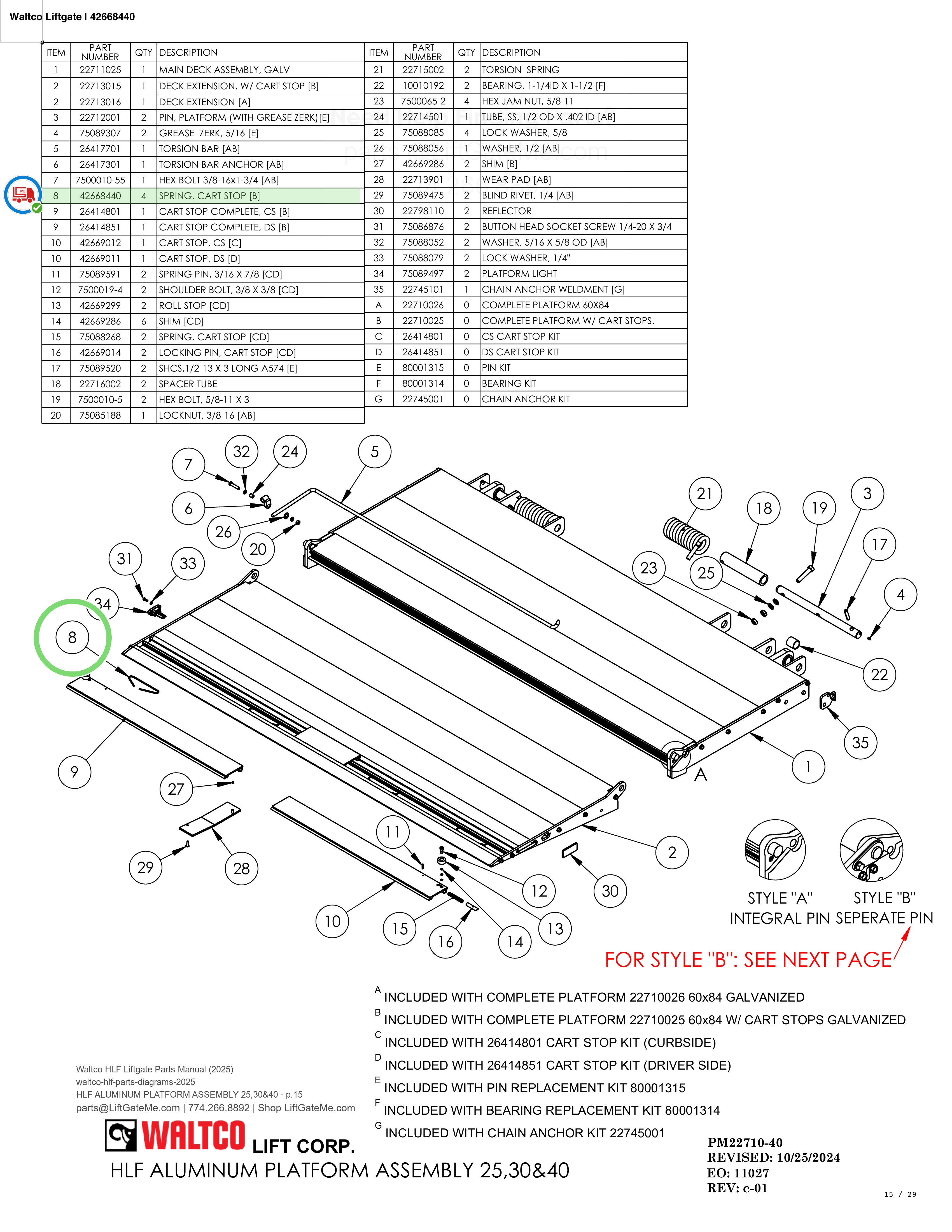 Waltco Liftgate | 42668440 — HLF ALUMINUM PLATFORM ASSEMBLY 25,30&40 · p.15 (Waltco HLF Parts Manual)