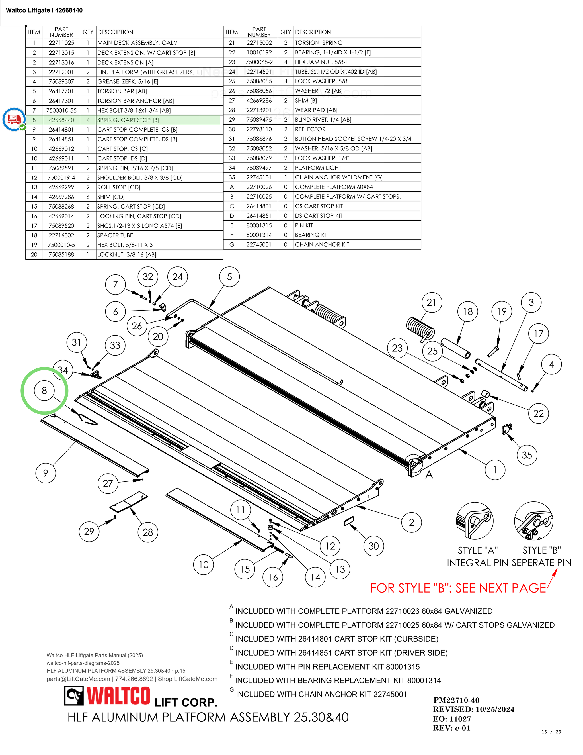 Waltco Liftgate | 42668440 — HLF ALUMINUM PLATFORM ASSEMBLY 25,30&40 · p.15 (Waltco HLF Parts Manual)