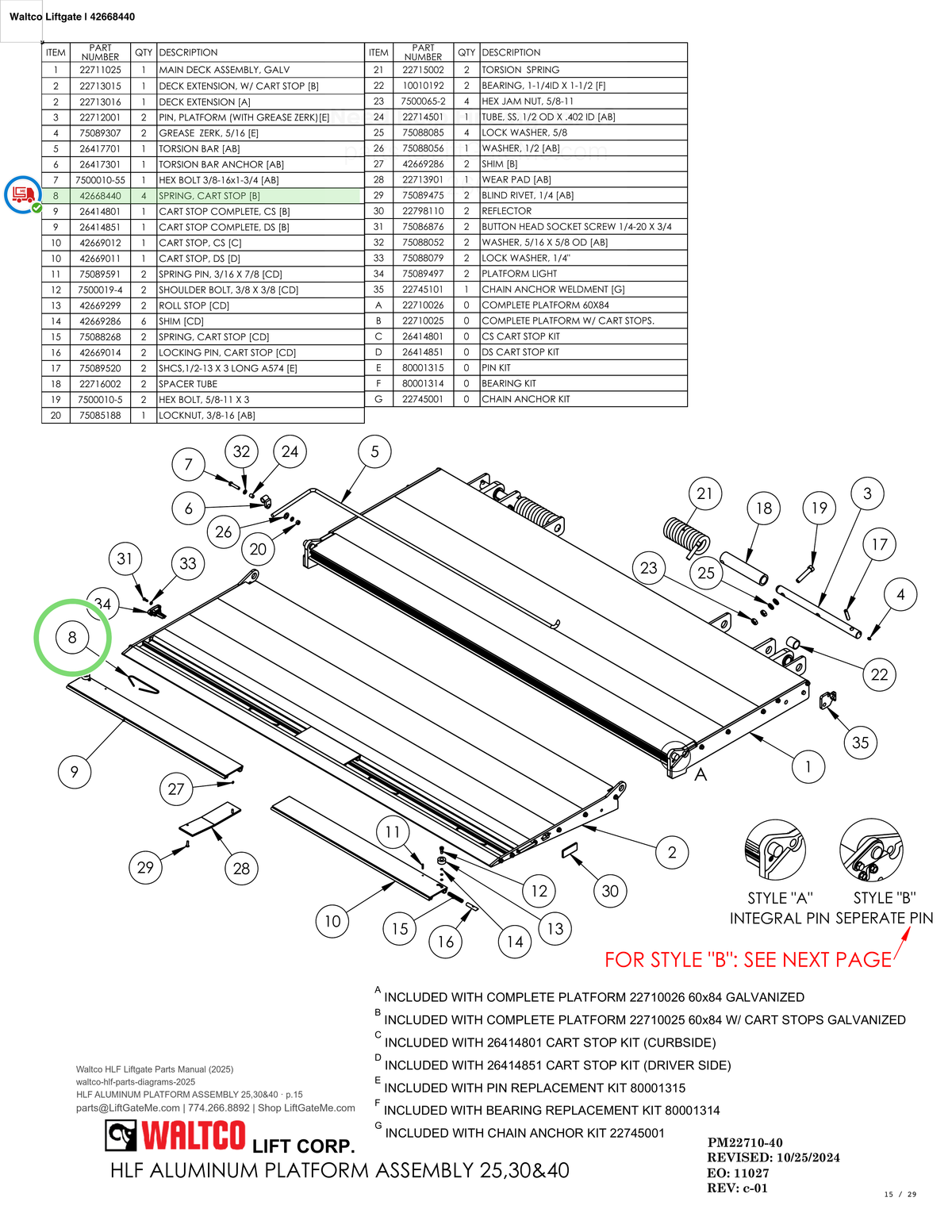 Waltco Liftgate | 42668440 — HLF ALUMINUM PLATFORM ASSEMBLY 25,30&40 · p.15 (Waltco HLF Parts Manual)