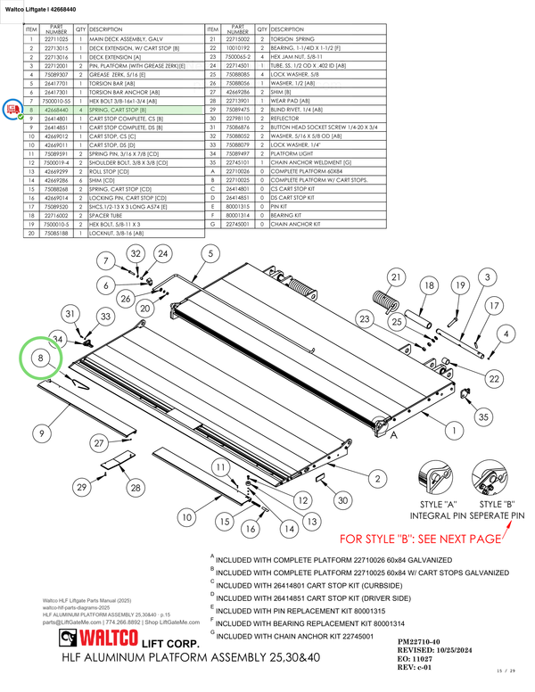 Waltco Liftgate | 42668440 — HLF ALUMINUM PLATFORM ASSEMBLY 25,30&40 · p.15 (Waltco HLF Parts Manual)
