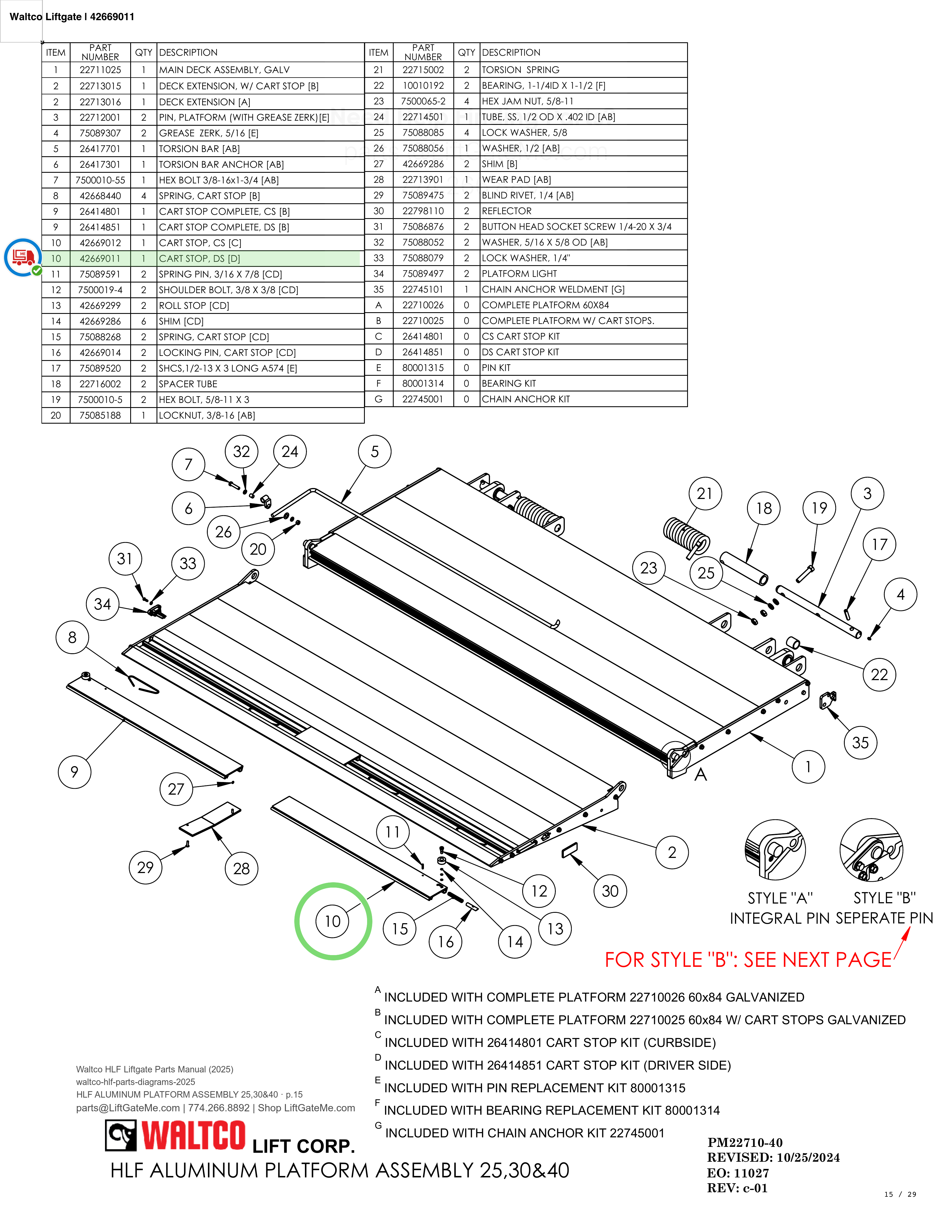 Waltco Liftgate | 42669011 — HLF ALUMINUM PLATFORM ASSEMBLY 25,30&40 · p.15 (Waltco HLF Parts Manual)