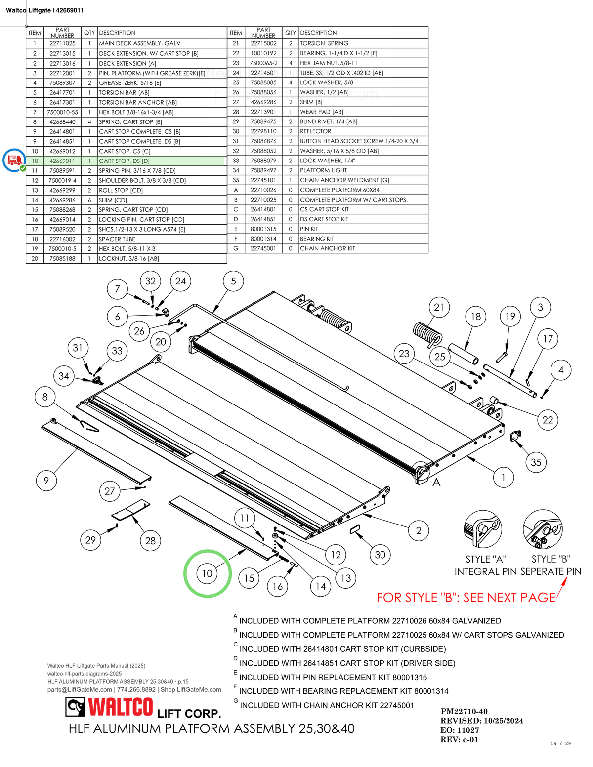 Waltco Liftgate | 42669011 — HLF ALUMINUM PLATFORM ASSEMBLY 25,30&40 · p.15 (Waltco HLF Parts Manual)