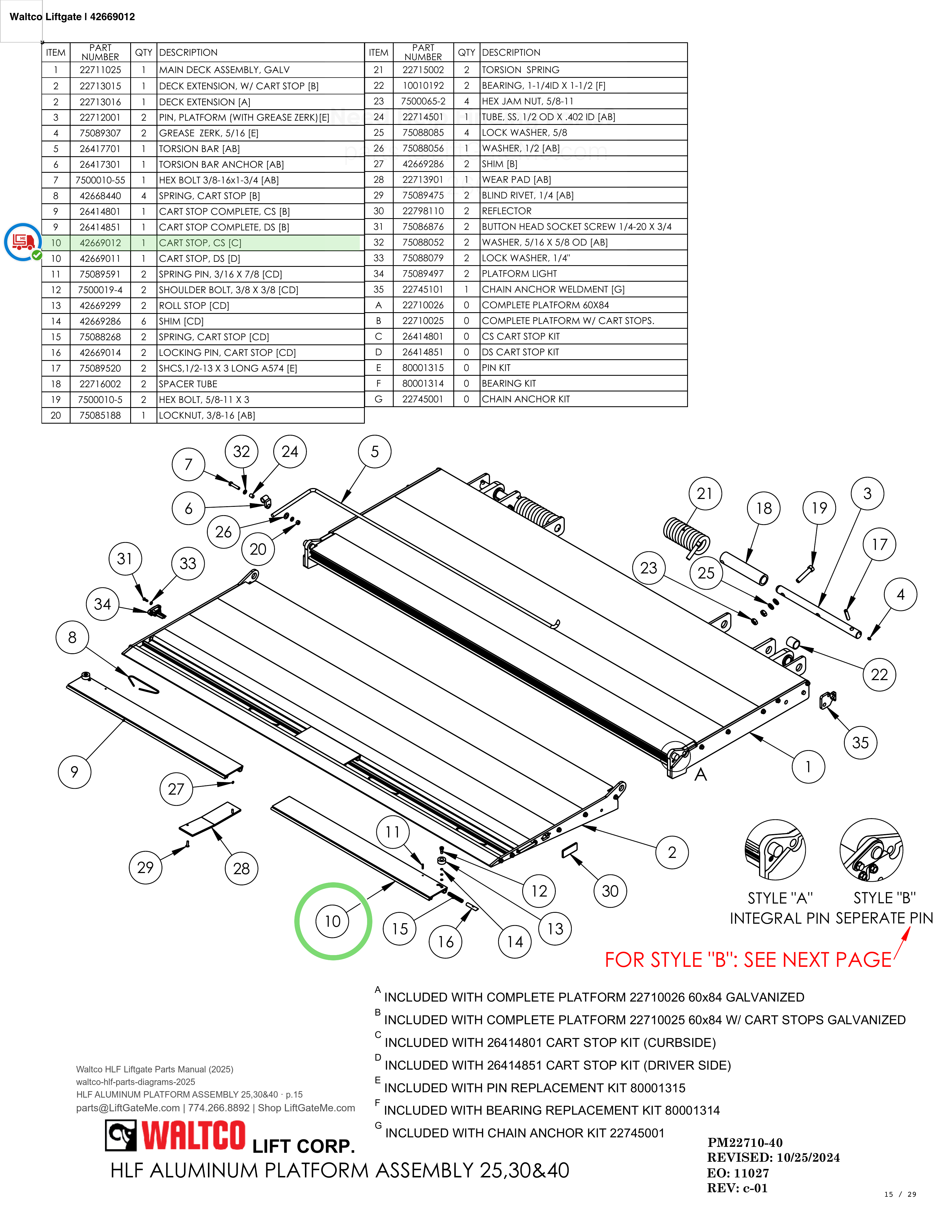 Waltco Liftgate | 42669012 — HLF ALUMINUM PLATFORM ASSEMBLY 25,30&40 · p.15 (Waltco HLF Parts Manual)