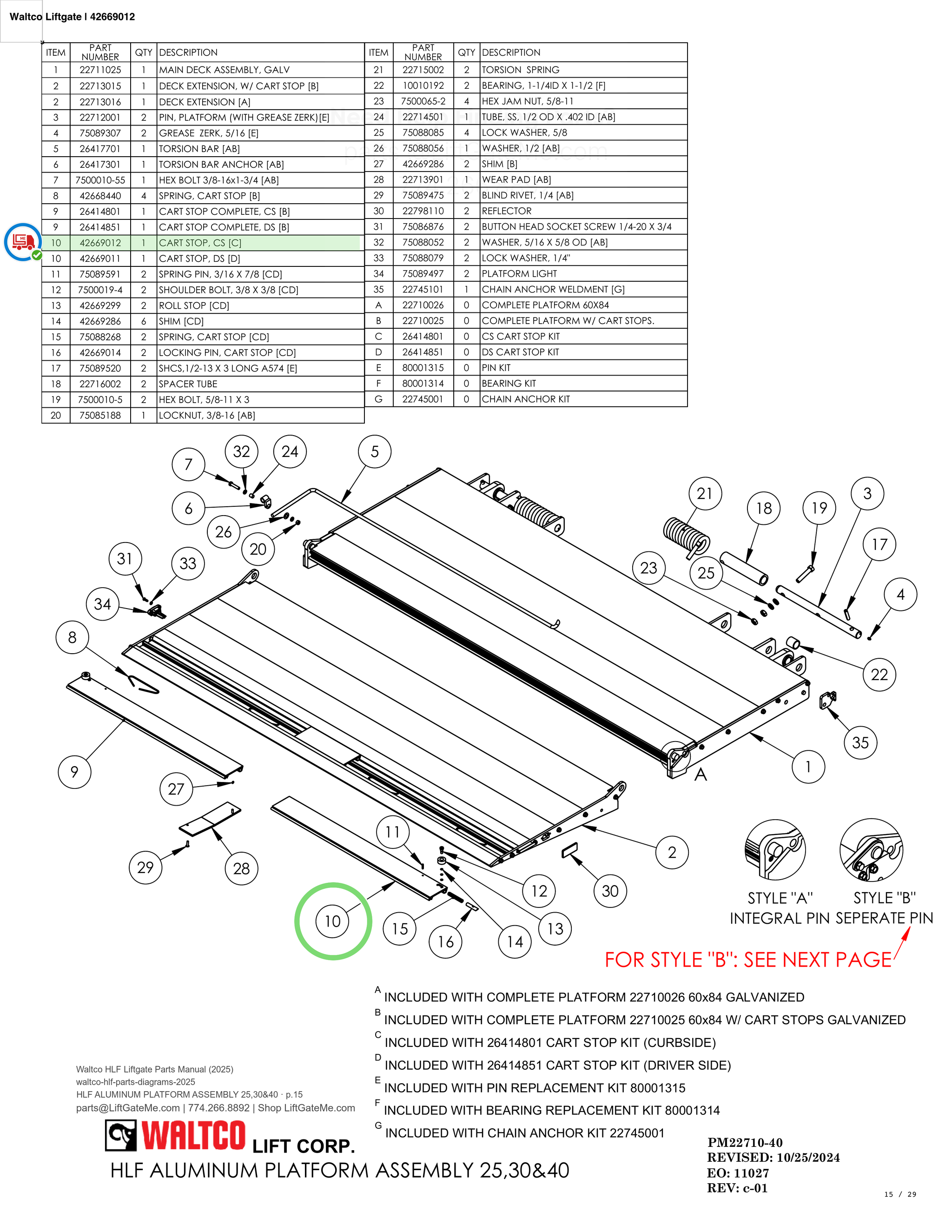 Waltco Liftgate | 42669012 — HLF ALUMINUM PLATFORM ASSEMBLY 25,30&40 · p.15 (Waltco HLF Parts Manual)