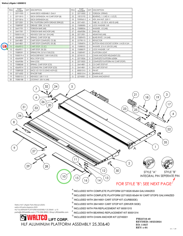 Waltco Liftgate | 42669012 — HLF ALUMINUM PLATFORM ASSEMBLY 25,30&40 · p.15 (Waltco HLF Parts Manual)