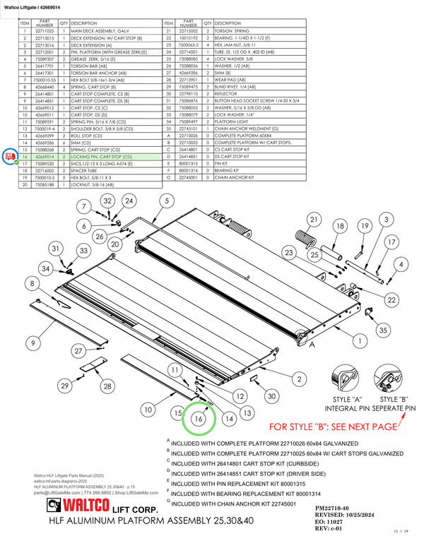 Waltco Liftgate | 42669014 — HLF ALUMINUM PLATFORM ASSEMBLY 25,30&40 · p.15 (Waltco HLF Parts Manual)