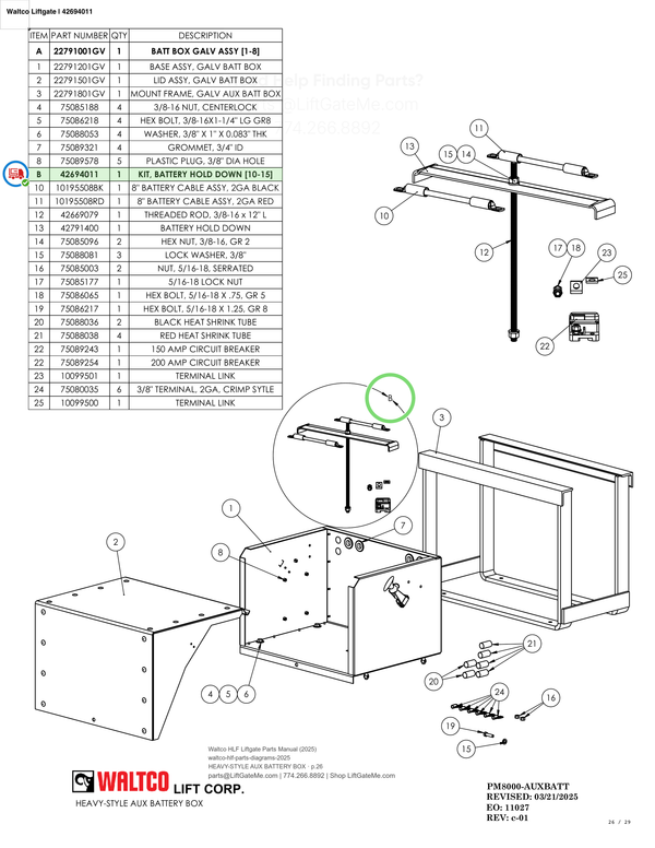 Waltco Liftgate | 42694011 — HEAVY-STYLE AUX BATTERY BOX · p.26 (Waltco HLF Parts Manual)