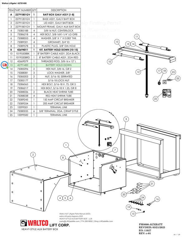 Waltco Liftgate | 42791400 — HEAVY-STYLE AUX BATTERY BOX · p.26 (Waltco HLF Parts Manual)