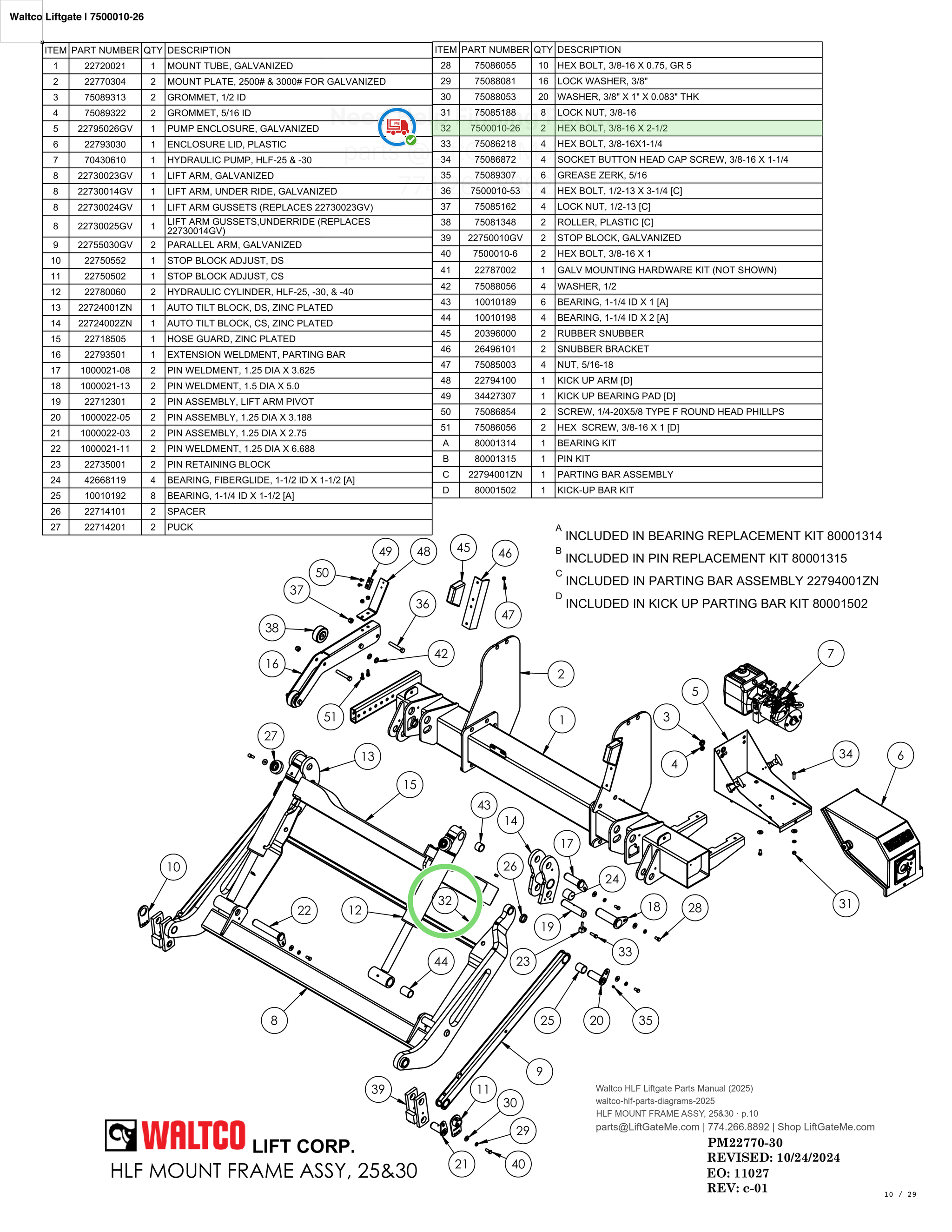 Waltco Liftgate | 7500010-26 — HLF MOUNT FRAME ASSY, 25&30 · p.10 (Waltco HLF Parts Manual)