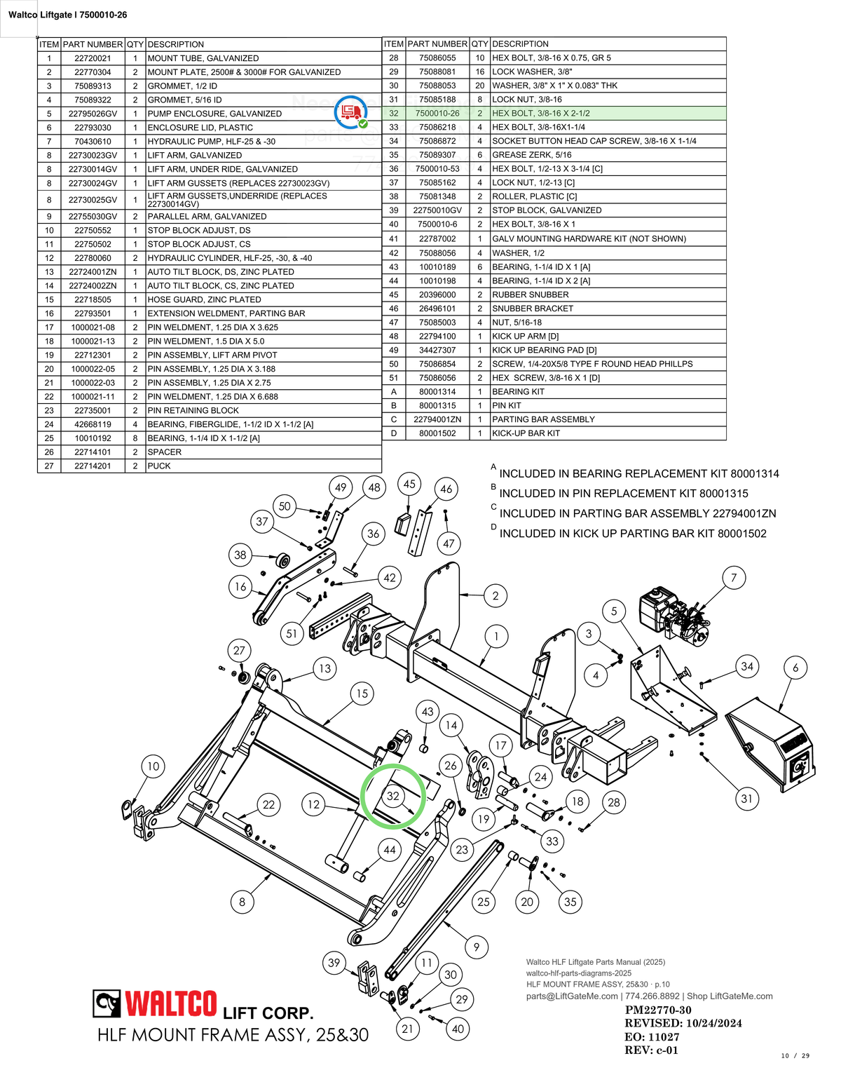 Waltco Liftgate | 7500010-26 — HLF MOUNT FRAME ASSY, 25&30 · p.10 (Waltco HLF Parts Manual)