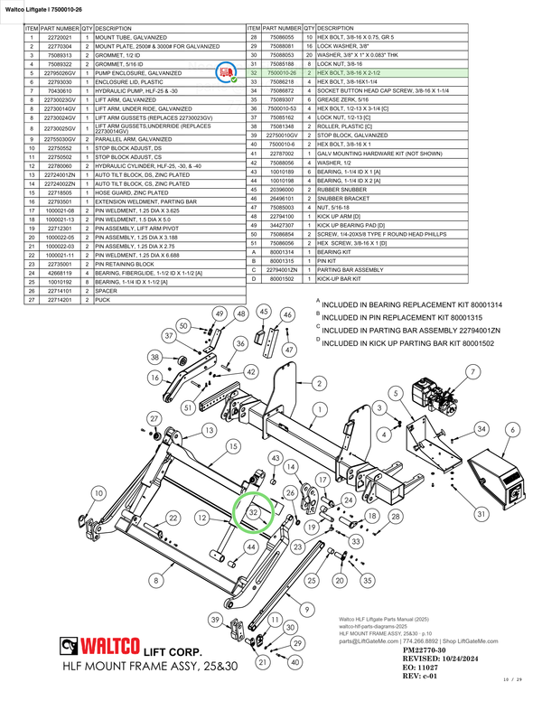 Waltco Liftgate | 7500010-26 — HLF MOUNT FRAME ASSY, 25&30 · p.10 (Waltco HLF Parts Manual)