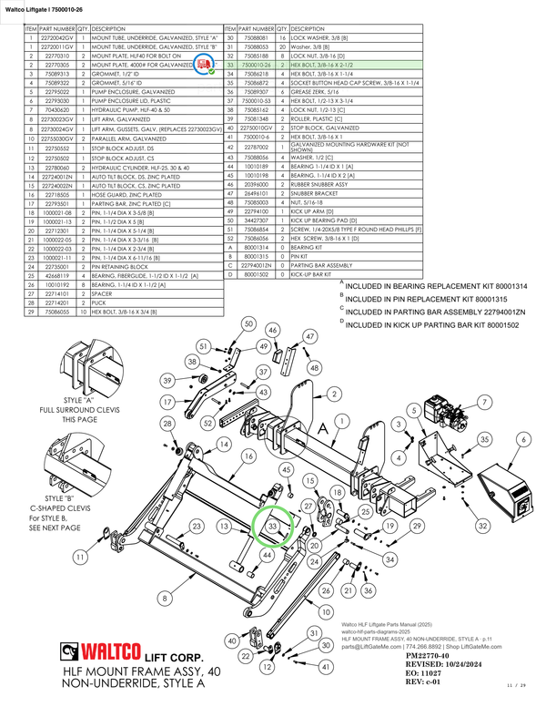 Waltco Liftgate | 7500010-26 — HLF MOUNT FRAME ASSY, 40 NON-UNDERRIDE, STYLE A · p.11 (Waltco HLF Parts Manual)