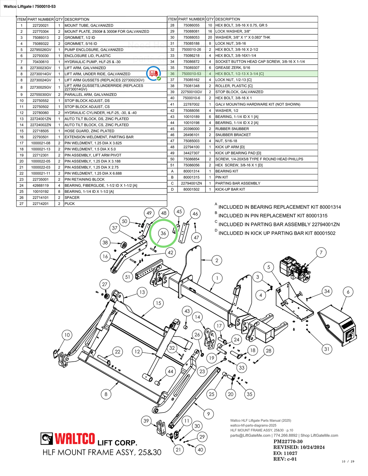Waltco Liftgate | 7500010-53 — HLF MOUNT FRAME ASSY, 25&30 · p.10 (Waltco HLF Parts Manual)